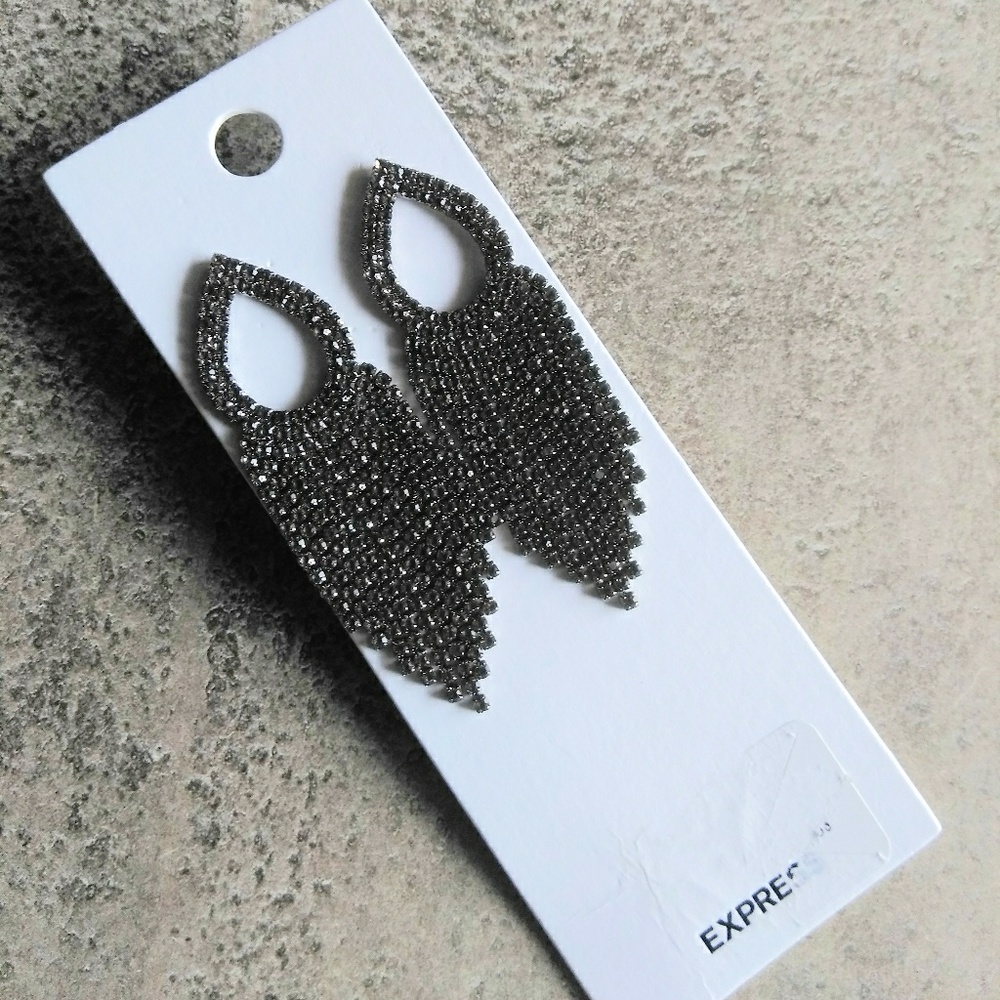 Express Black Rhinstone Earrings New